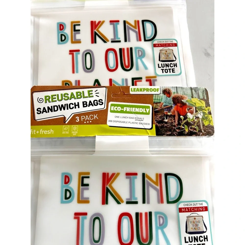Reusable Sandwich Bags Eco-Friendly Leakproof Planet Animals Lot of 6 Bags DDD